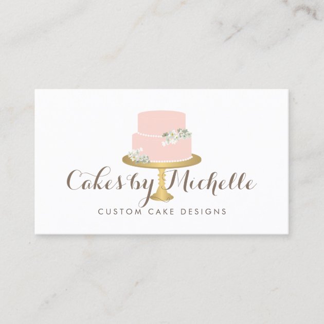 Elegant Pink Cake with Florals Cake Decorating Business Card (front side)