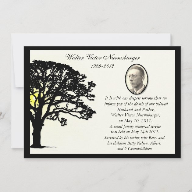 Sunset Tree Photo Death Announcement Card