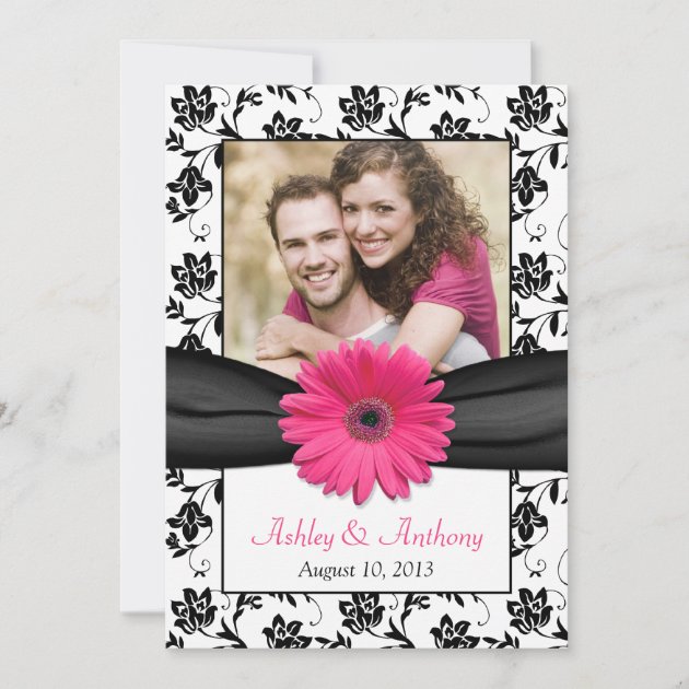 Pink Daisy Black White Floral Photo Save the Date