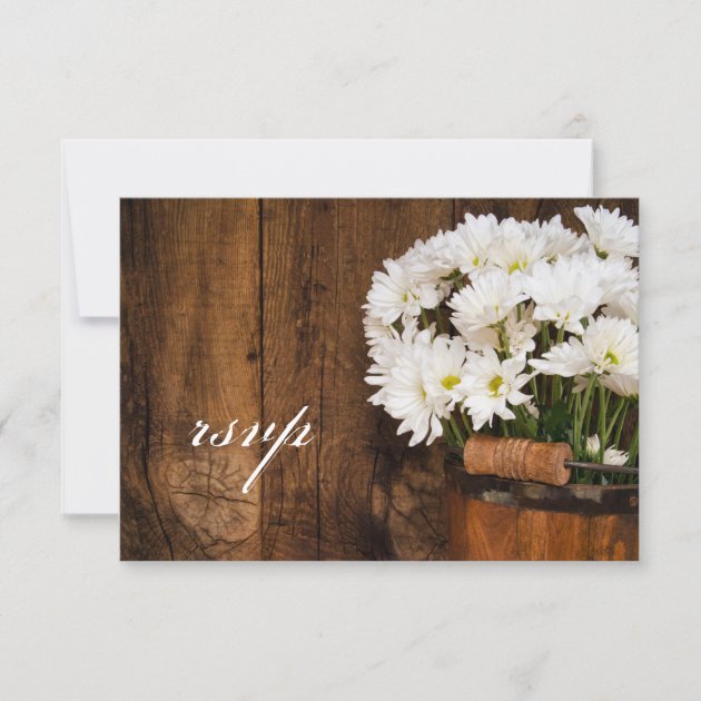 Wooden Bucket of Daisies Country Wedding RSVP Card