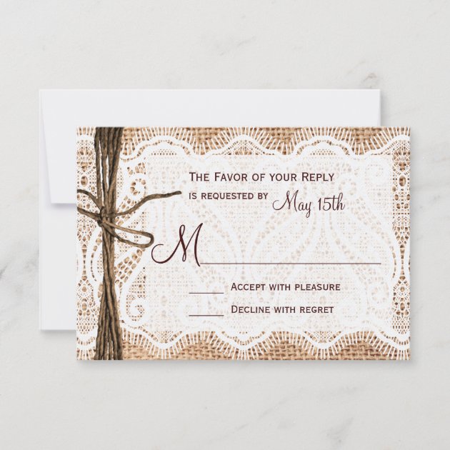 Rustic Country Burlap Lace Twine Wedding RSVP