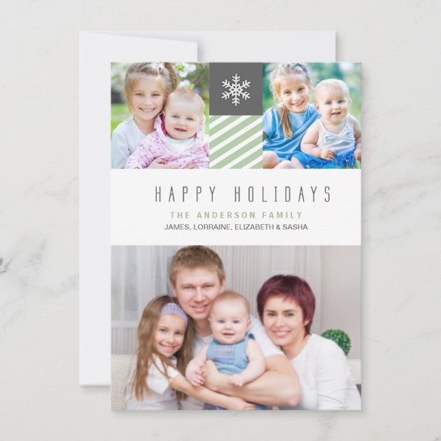 Modern Stripes Happy Holidays Photo Flat Cards (front side)
