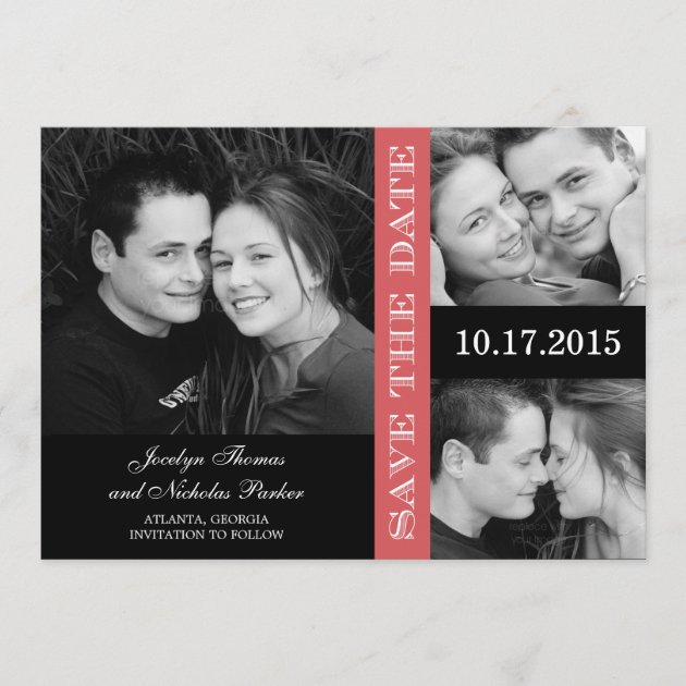 Engagement Collage Save The Date Card - Coral