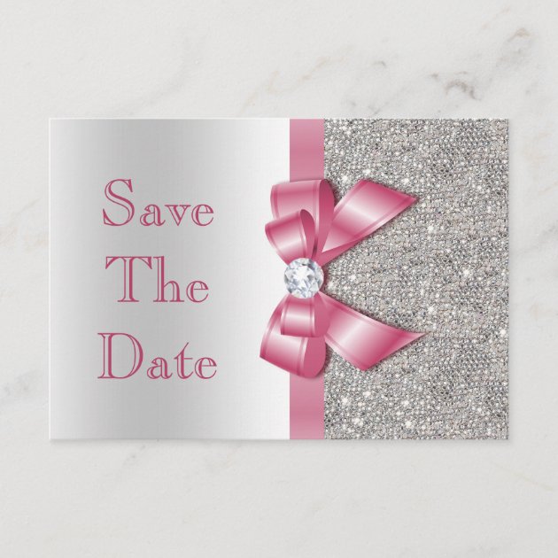 Pink Faux Bow & Diamonds Save The Date