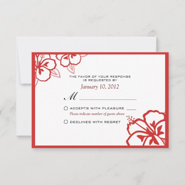 White and Red Hibiscus Flower Custom RSVP
