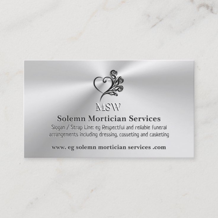 Funeral Mortician Services, Heart and Roses Business Card (Front)