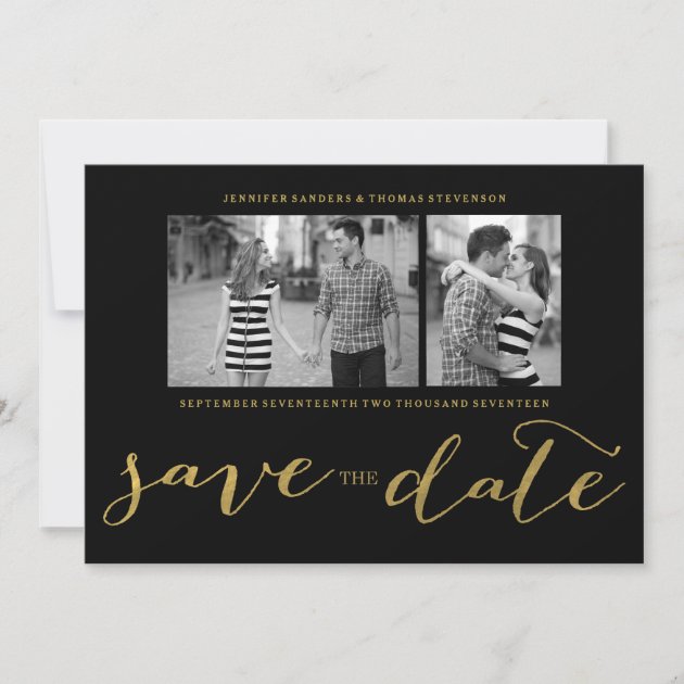 CHIC FAUX GOLD HANDWRITTEN | PHOTO SAVE THE DATE (front side)