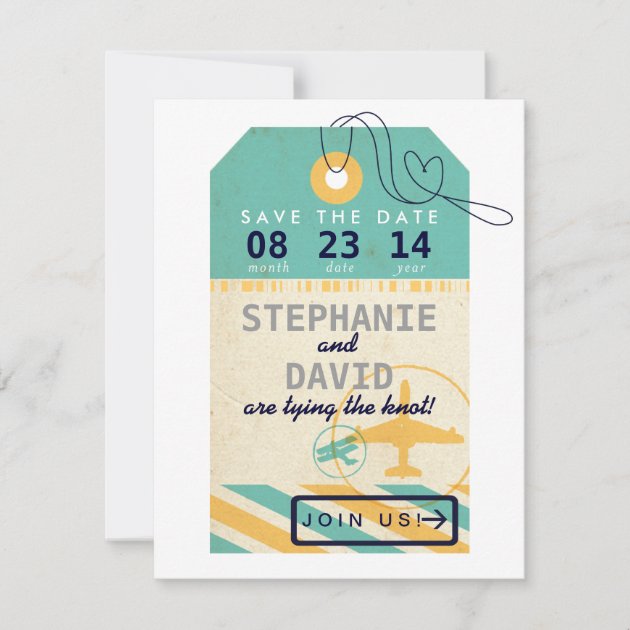 Luggage Tag Airmail Destination Wedding Save Date Save The Date