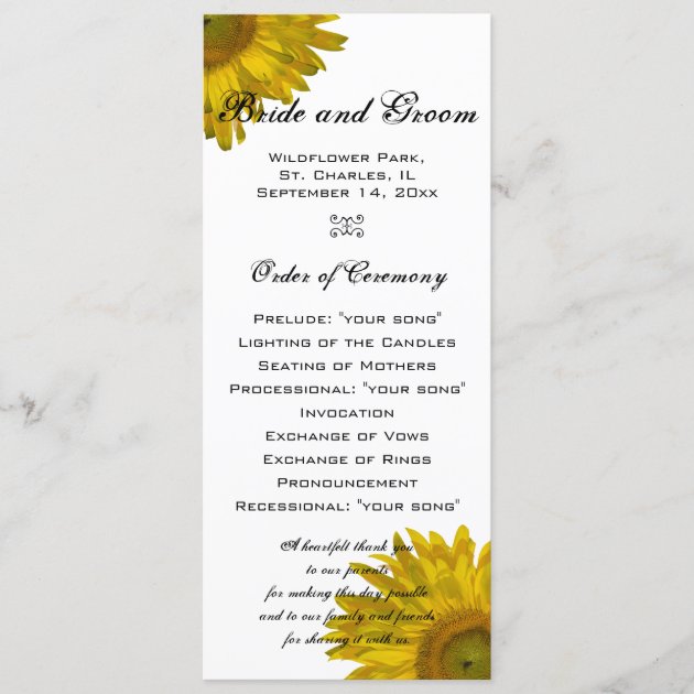 Yellow Sunflower Wedding Program