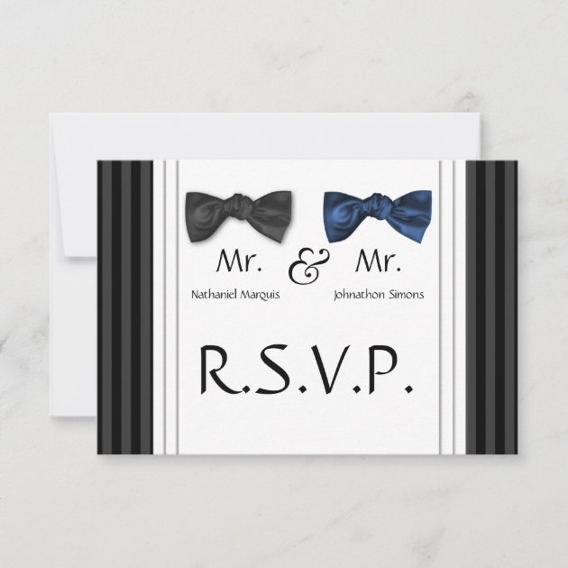 Mr & Mr Bow Ties & Pin Striped RSVP Card