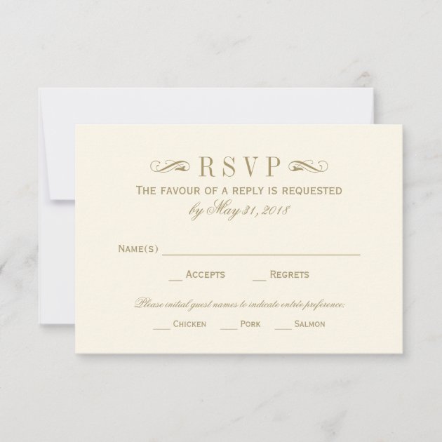 Wedding RSVP Card | Antique Gold Flourish (front side)
