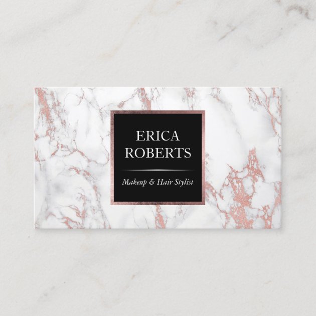 Rose Gold Marble Makeup Artist Hair Stylist Salon Business Card (front side)