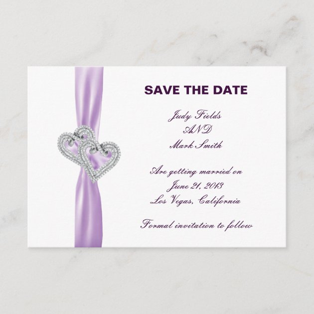 Custom Hearts Lavender Ribbon Save The Date Card
