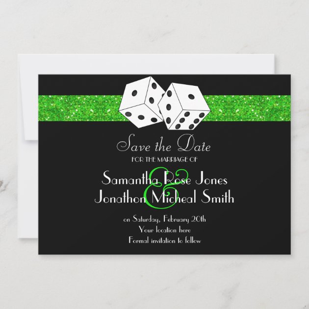 Las Vegas Theme Save the Date Green Faux Glitter (front side)