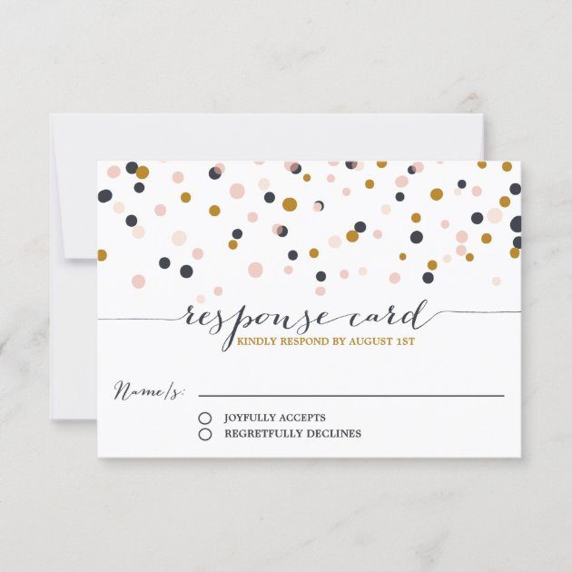 Pink & Gold Confetti Dots Wedding RSVP Card
