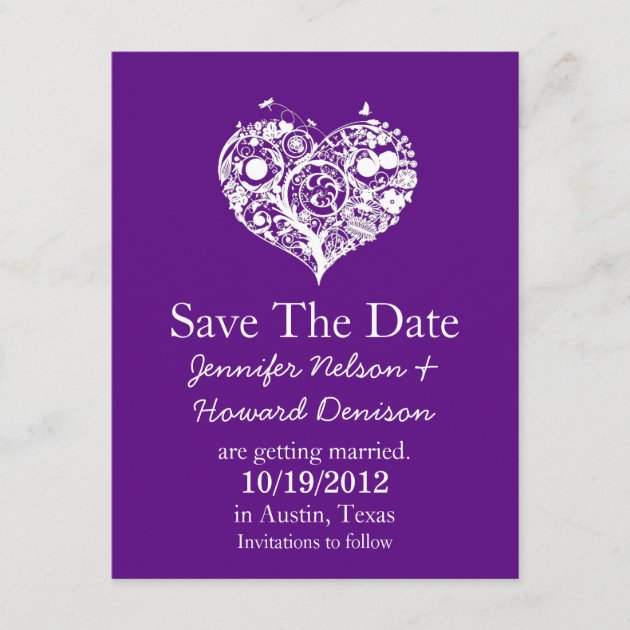 Chic Purple & White Heart Wedding Announcement