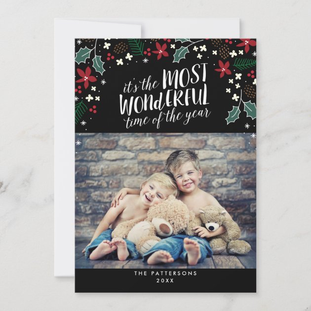 Modern Most Wonderful Holiday Greetings Photo Card (front side)