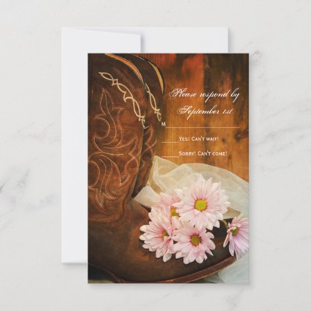 Pink Daisies and Cowboy Boots Western Wedding RSVP
