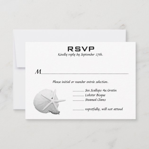 Black and White Seashell Wedding RSVP Menu Cards