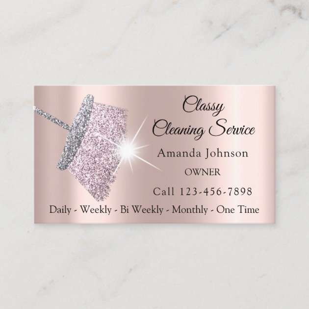 Classy Cleaning Service Maid Rose Silver Blush Business Card (front side)
