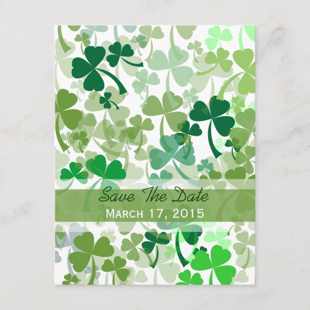 Green Clover All Over Save The Date Cards (front side)