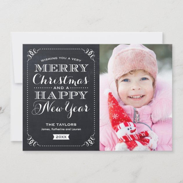 Very Merry Christmas Chalkboard Holiday Photo Card (front side)