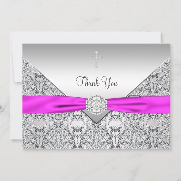Pink Cross Elegant Christian Thank You Card
