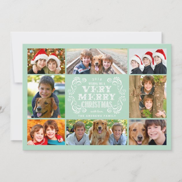 Modern Mint & Swirls Collage Holidays Photo Card