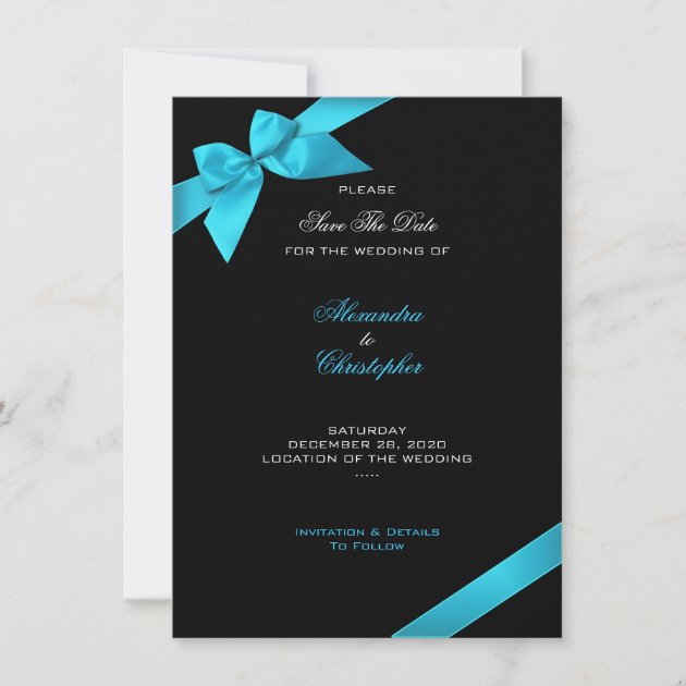 Turquoise Ribbon Wedding Save The Date 2
