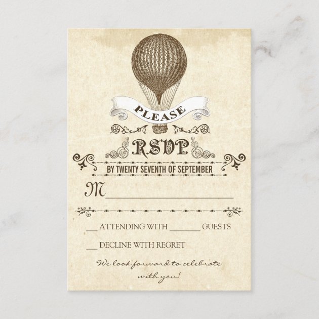 Wedding RSVP with romantic vintage hot air balloon