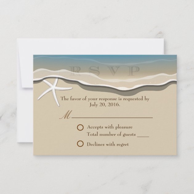 Beautiful Beach Theme Wedding RSVP Card (front side)