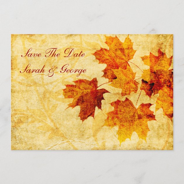 fall autumn  leaves save the date announcement
