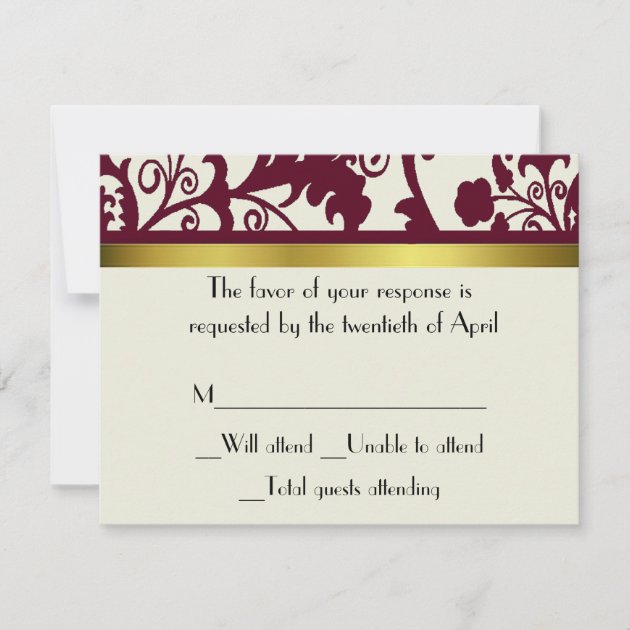 Maroon and white damask RSVP Card