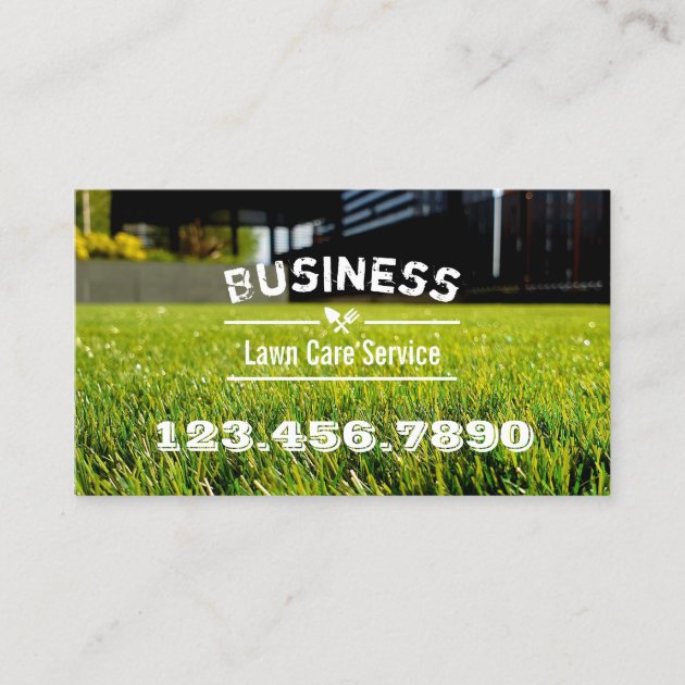 Lawn Care & Landscaping Service Grass Field Business Card (front side)
