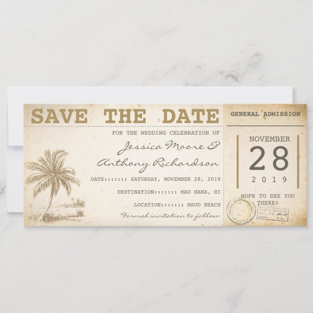 save the date beach palm tickets - invitations