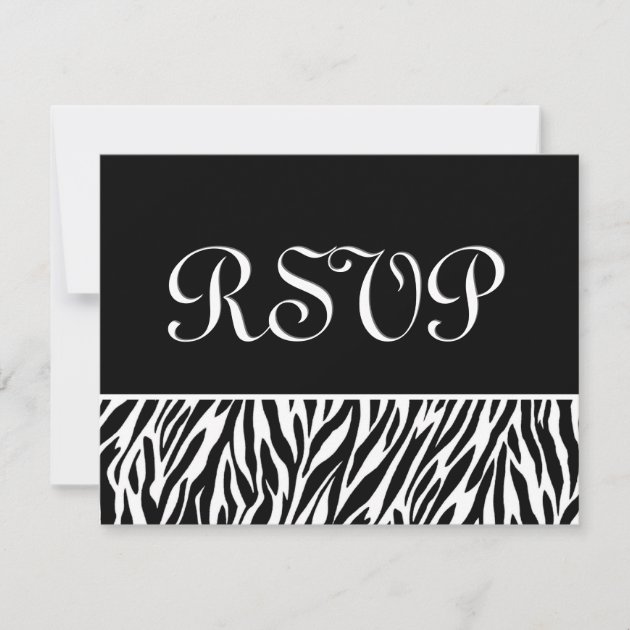 Black White Zebra Print RSVP Wedding Response Card (front side)