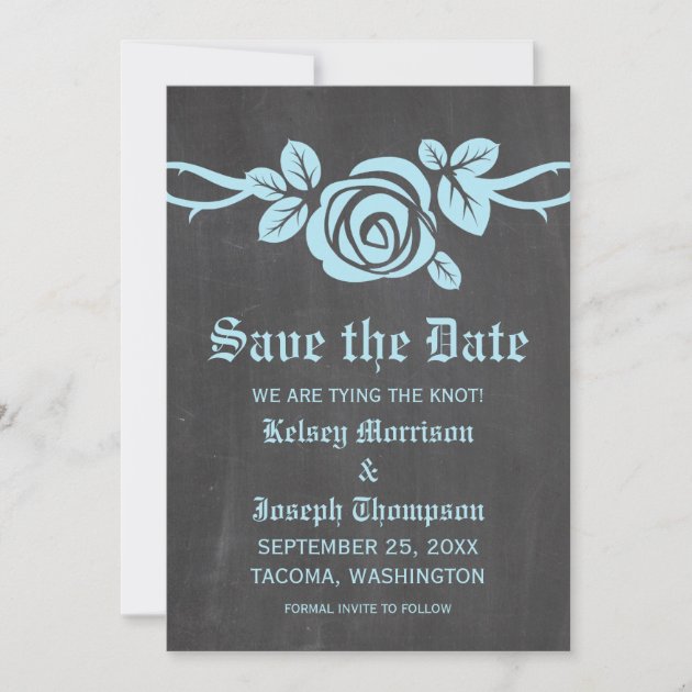 Blue Rose Chalkboard Save the Date Invite