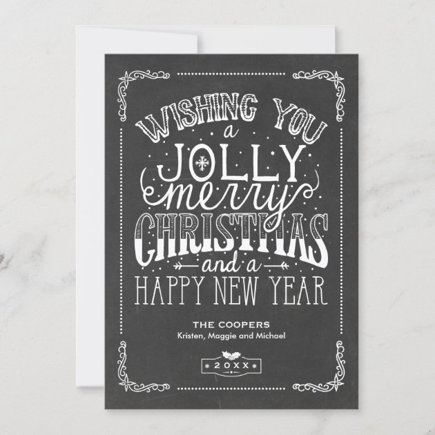 Vintage Holly Jolly Typography Christmas Photo Holiday Card (front side)