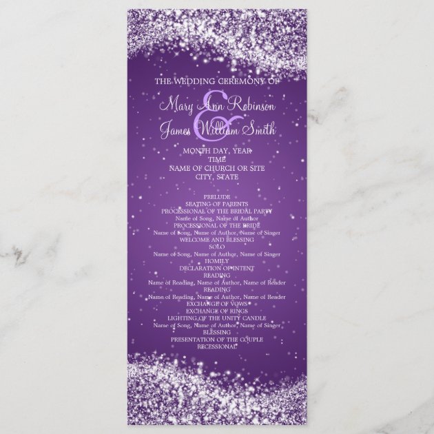 Elegant Wedding Program Sparkling Wave Purple