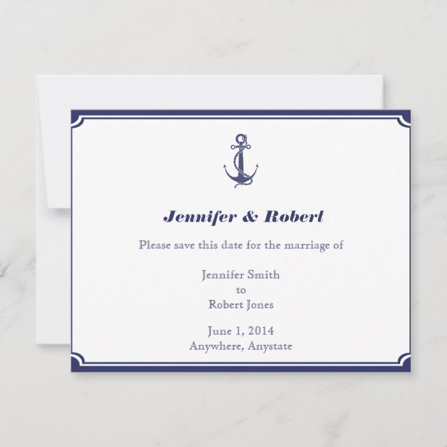 Nautical Anchor on Navy Save the Date Card