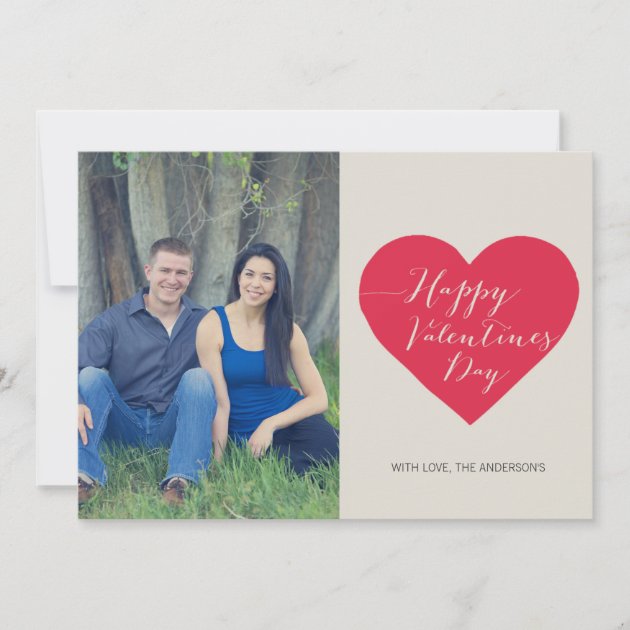 Red Heart Photo Valentines Day Flat Card (front side)