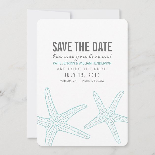 Cute Starfish Save the Date Card (front side)