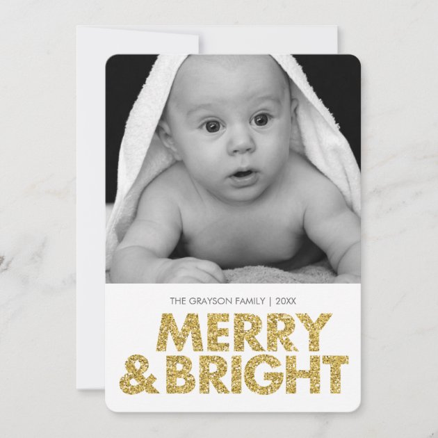 Merry glitter-look photo card - rounded corners