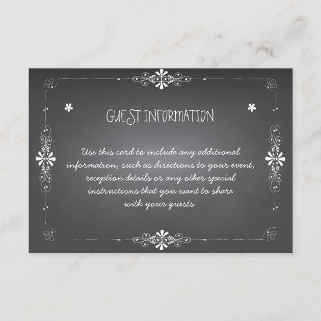 Chalkboard Wedding Guest Information Insert Card (front side)