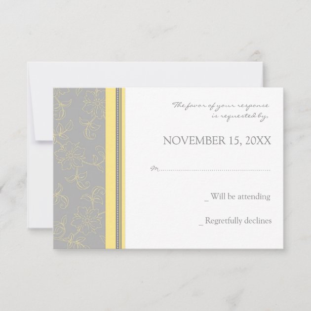 Lemon Grey Floral RSVP Wedding Card