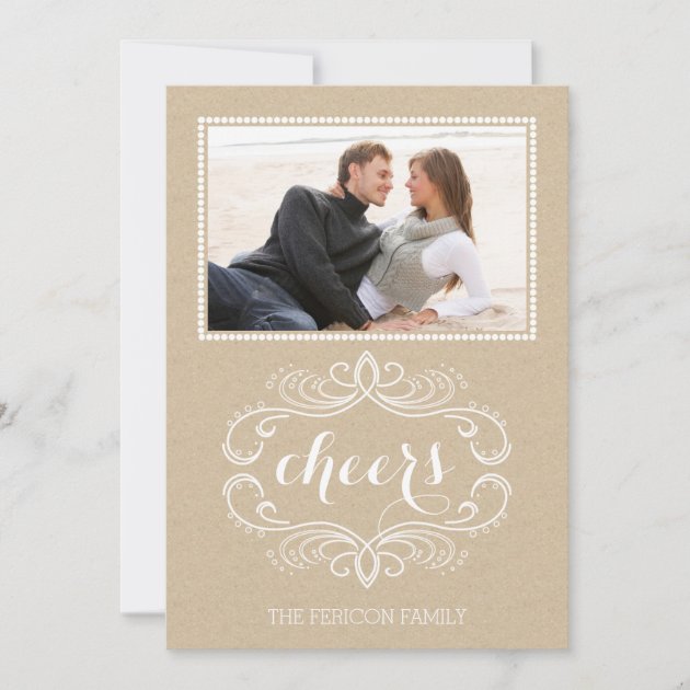 Cheers craft paper rustic Christmas flat photo Holiday Card