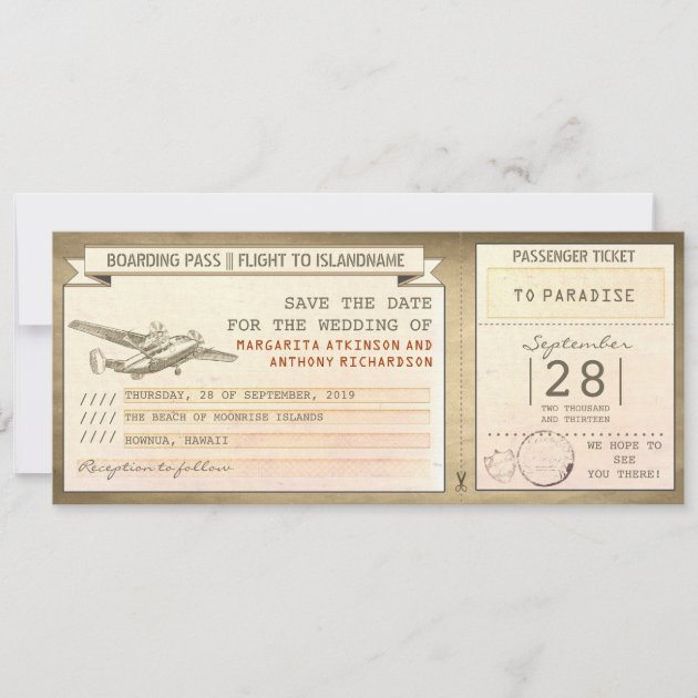 boarding pass tickets -vintage save the date