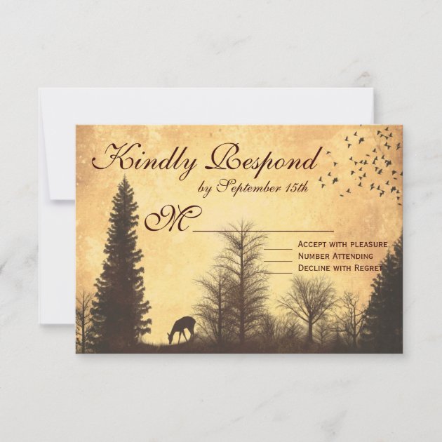 Rustic Deer in Trees Country Wedding RSVP Cards