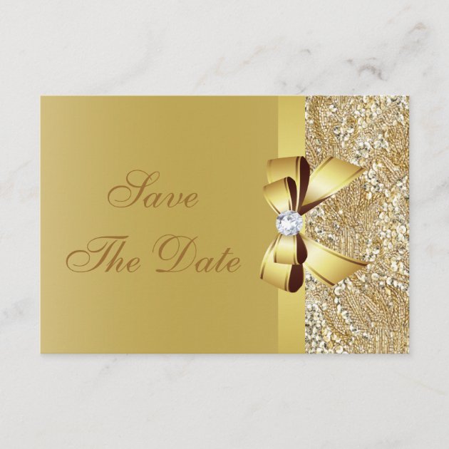 Gold Sequins, Bow & Diamond Save the Date Wedding