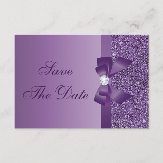 Purple Printed Sequins Wedding Save the Date (front side)
